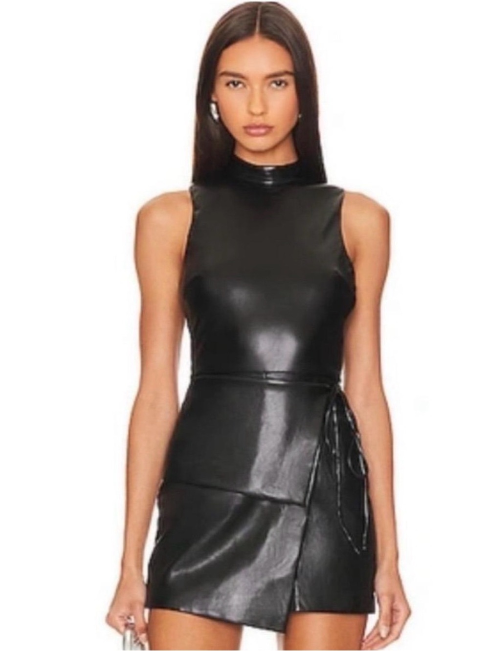 Amanda Uprichard Black Faux Leather Mini Dress